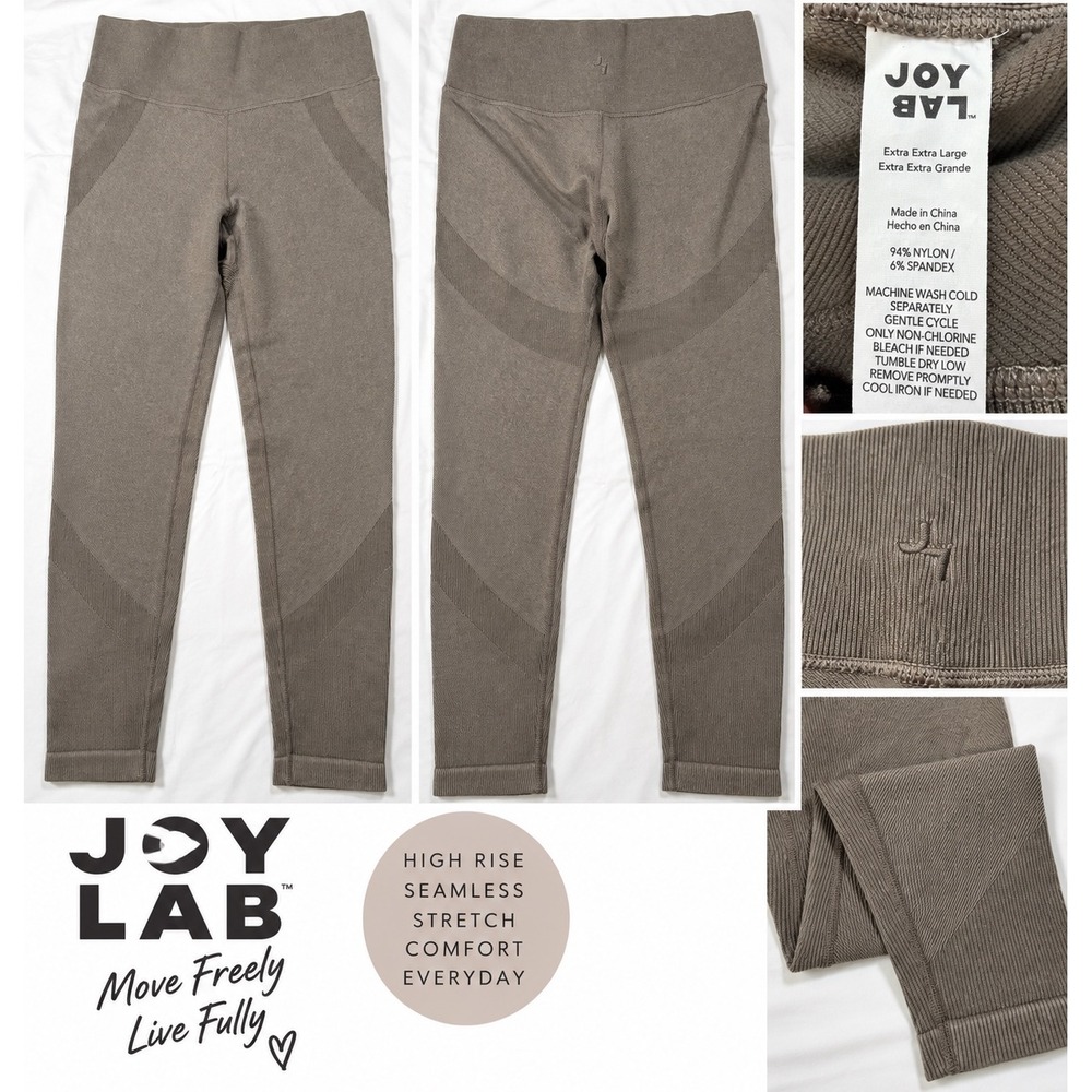 Joy Lab Women XXL High Rise Seamless Ribbed Leggings Taupe Brown Activewear